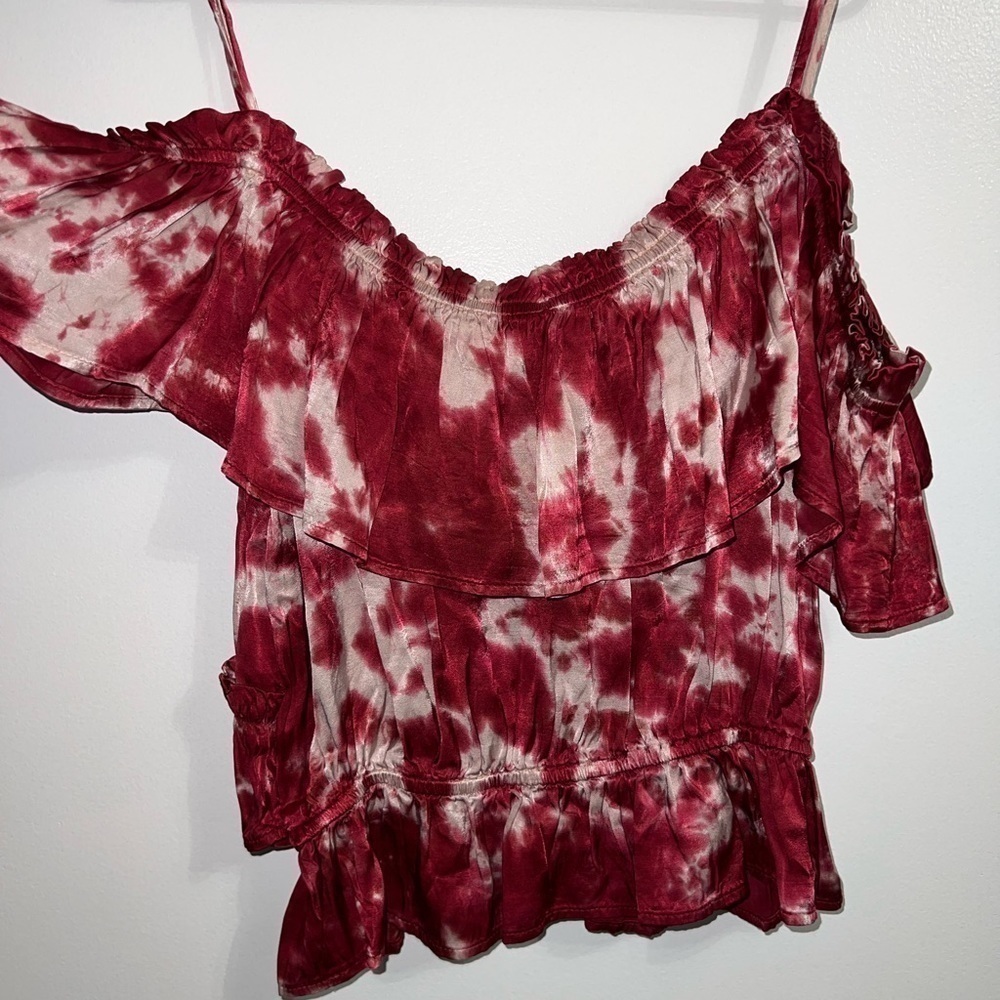 blue life open shoulder viscose top tie dye layer shirt size Small - Picture 7 of 11
